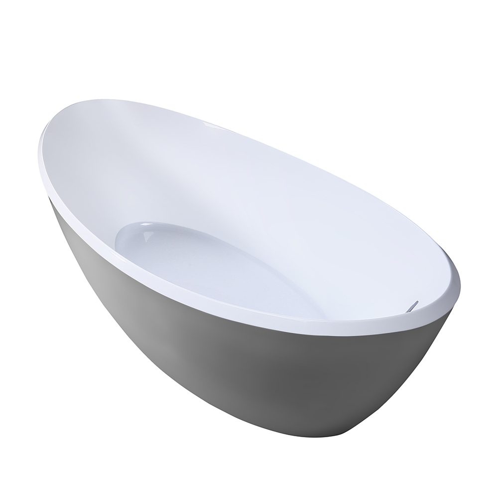 67" White Oval Freestanding Soaking Bathtub High Gloss Acrylic Reversible Drain & Overflow Chrome window image