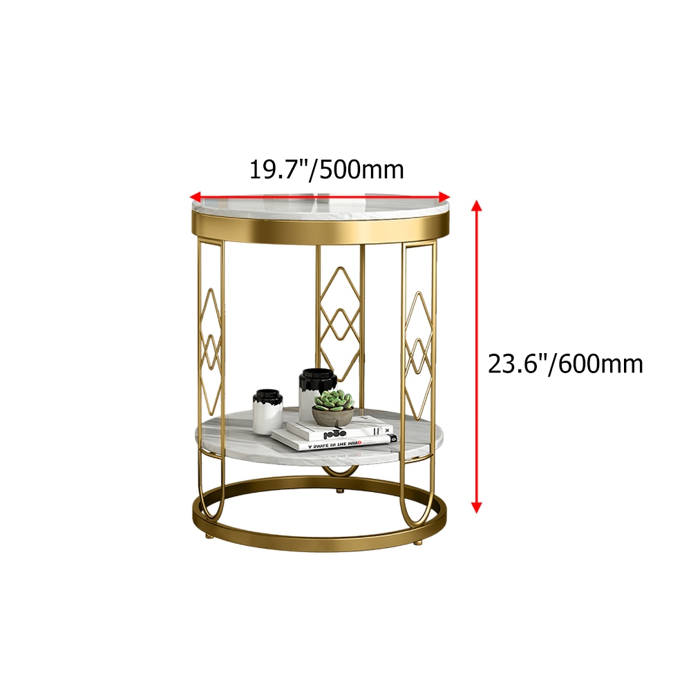 2-Tiered White Modern Round End Table with Shelf Metal Frame window image