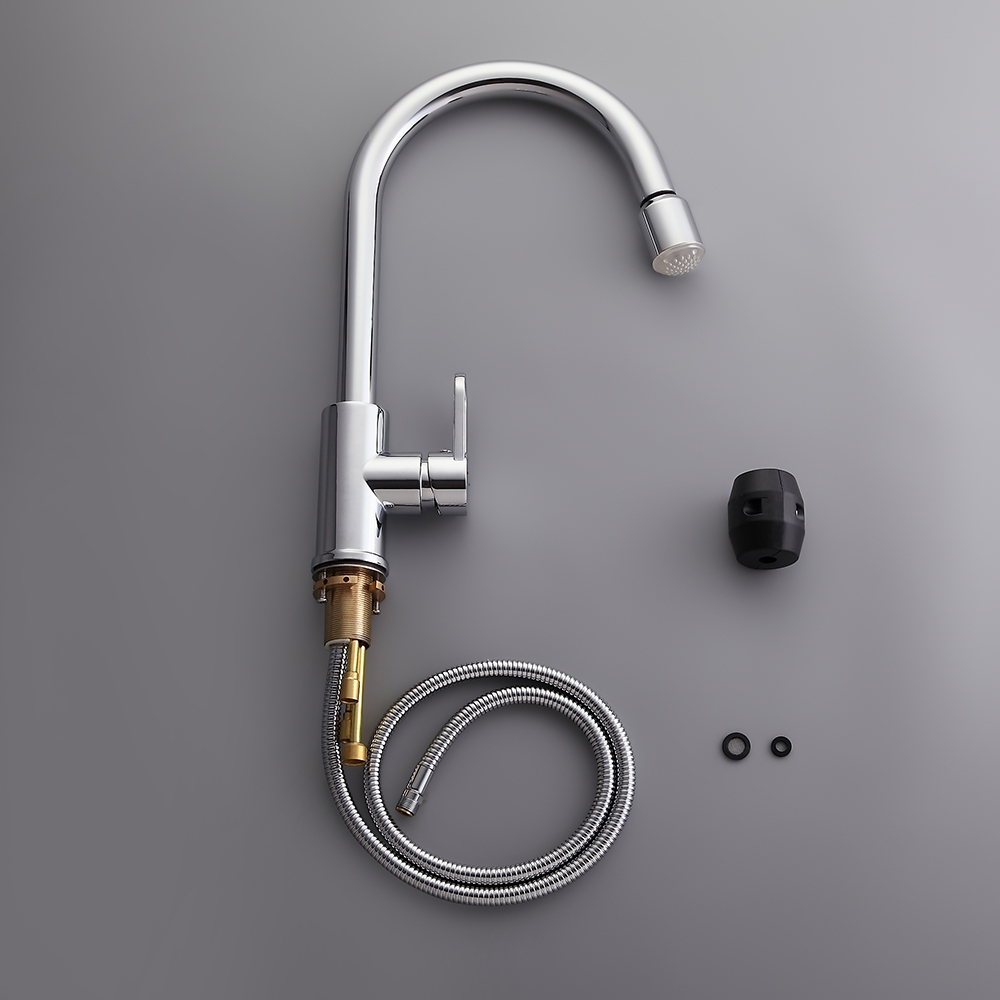 LED Single Side Handle Swivel Spout Kitchen Sink Faucet with Pull-Out Sprayer in Chrome window image