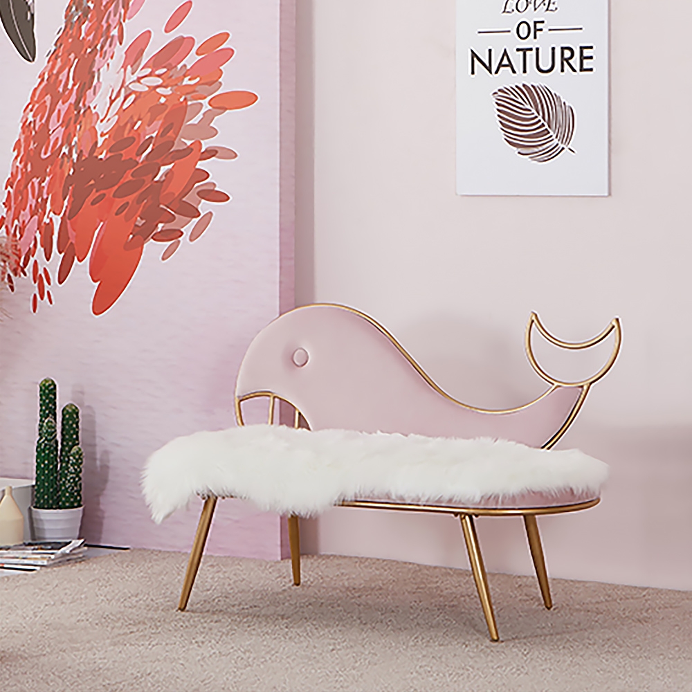 Bench Pink Whale Bench Velvet Upholstered Bench 1250mm in Gold Finsh window image