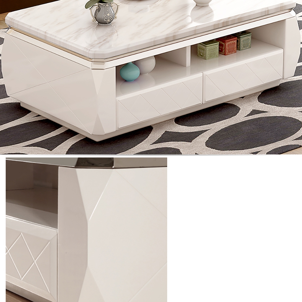 Marble Coffee Table with Storage & Drawers Solid Wood Frame window image