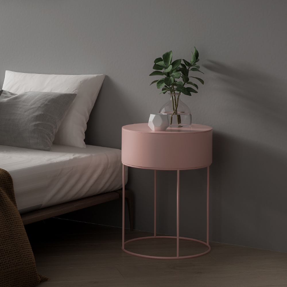 Pink Modern Round Side Table Metal End Table Plant Pot window image