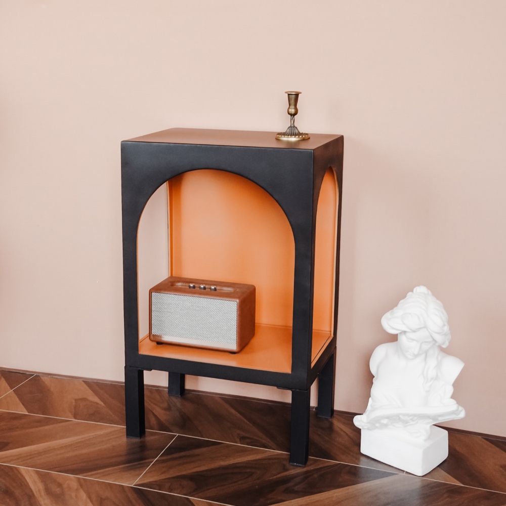 Black & Orange Modern End Table with Storage 2- Tiered Side Table window image