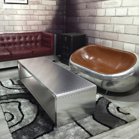 Aviator Coffee Table 47 Inch Rectangular Coffee Table Industrial Loft Aluminum Panel Table window image