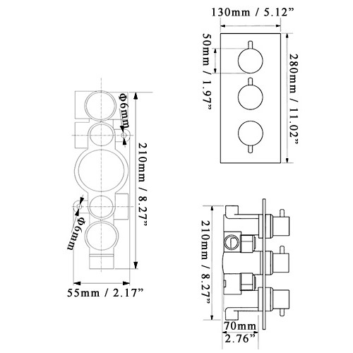 Thermostatic Shower Mixer Valve 3 Outlets with Round Knobs Solid Brass window image