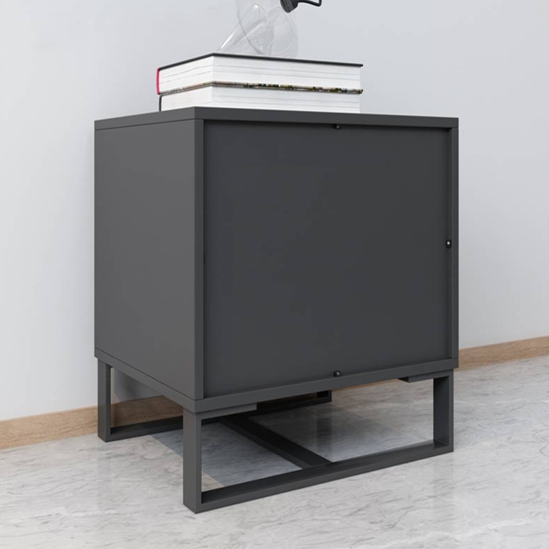 Modern Gray Night Stand 2-Drawer Nightstand Bedside Cabinet with Open Storage Metal Base window image