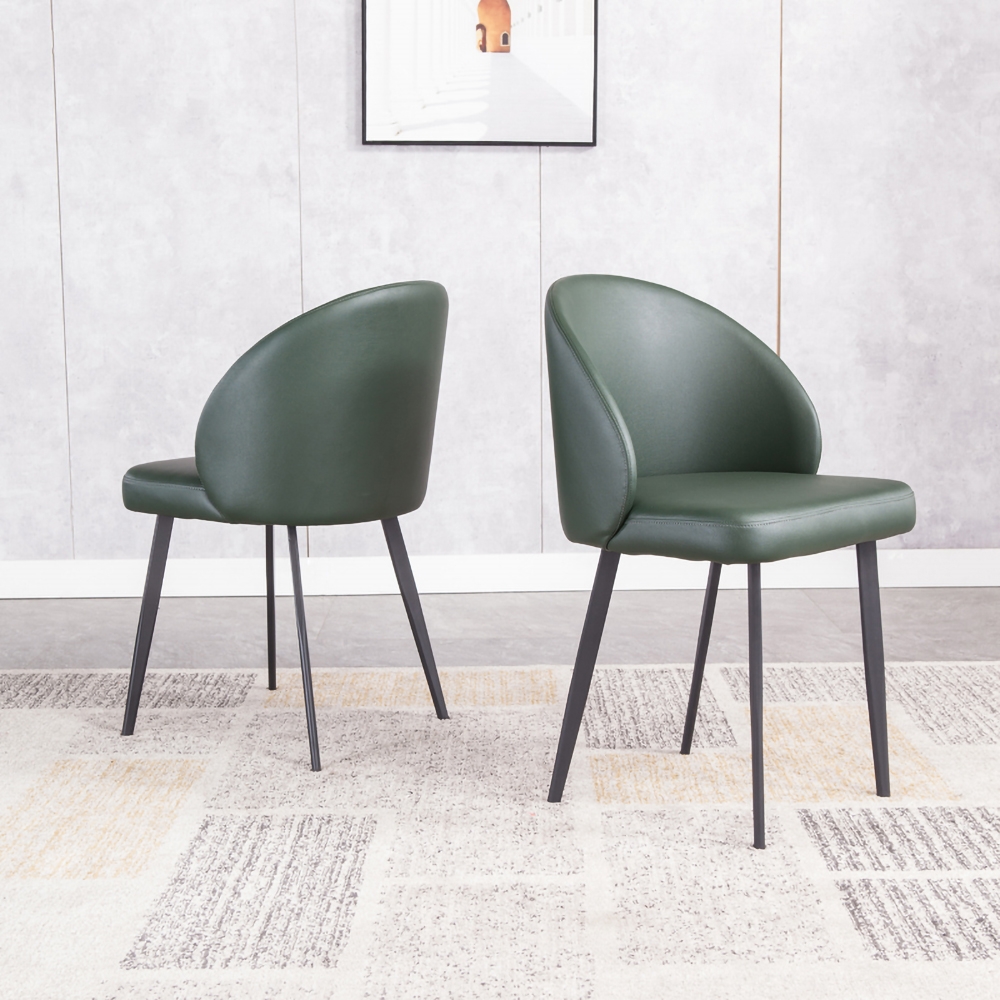 Modern Green Upholstered PU Leather Carbon Steel Leg Side Chair Set of 2 in Black window image