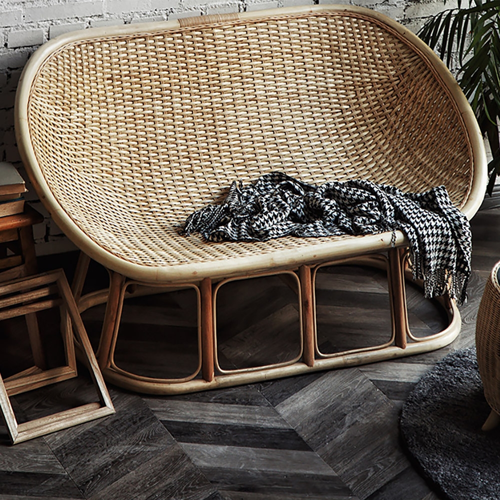 Rattan Settee Loveseat 54" Natural Sofa Handwoven Egg Shape window image