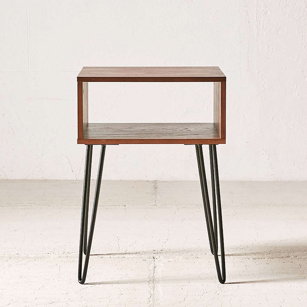 Vintage Walnut Nightstand Open Shelf Bedside Table in Black Finish window image