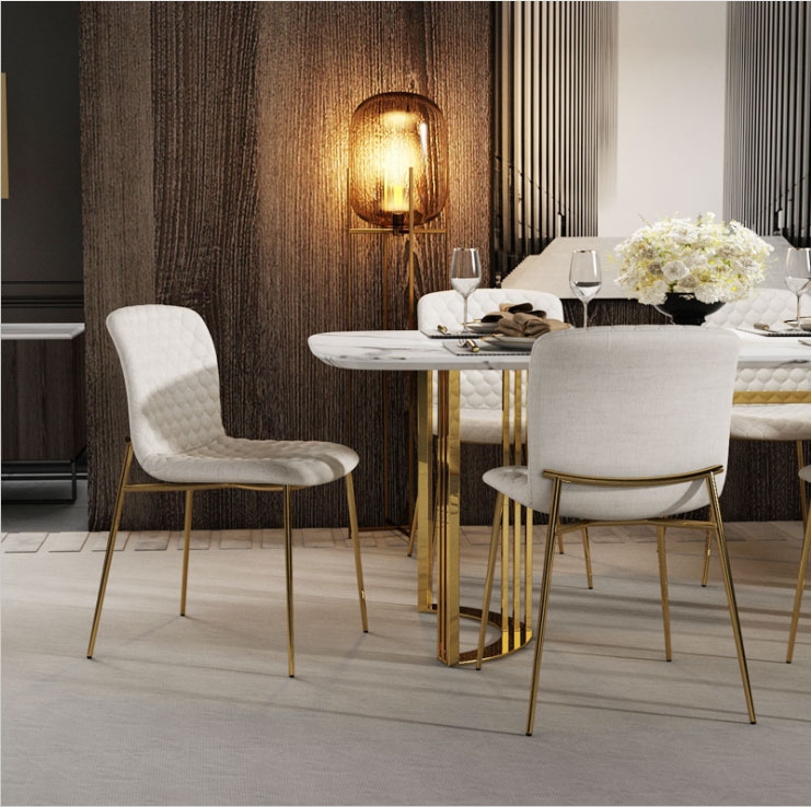 Upholstered Dining Chair White Velvet Dining Chair Gold Legs Side Chairs Set of 2 window image