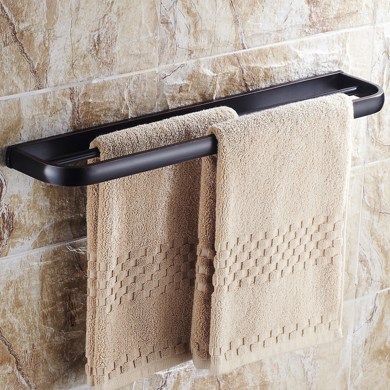 Classy 575mm Barre Double Porte-serviette Mural Bronze Antique en Laiton Massif image de fenêtre