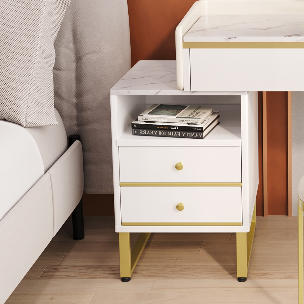 White Modern Dressing Makeup Vanity Expandable Dressing Table with Cabinet window image