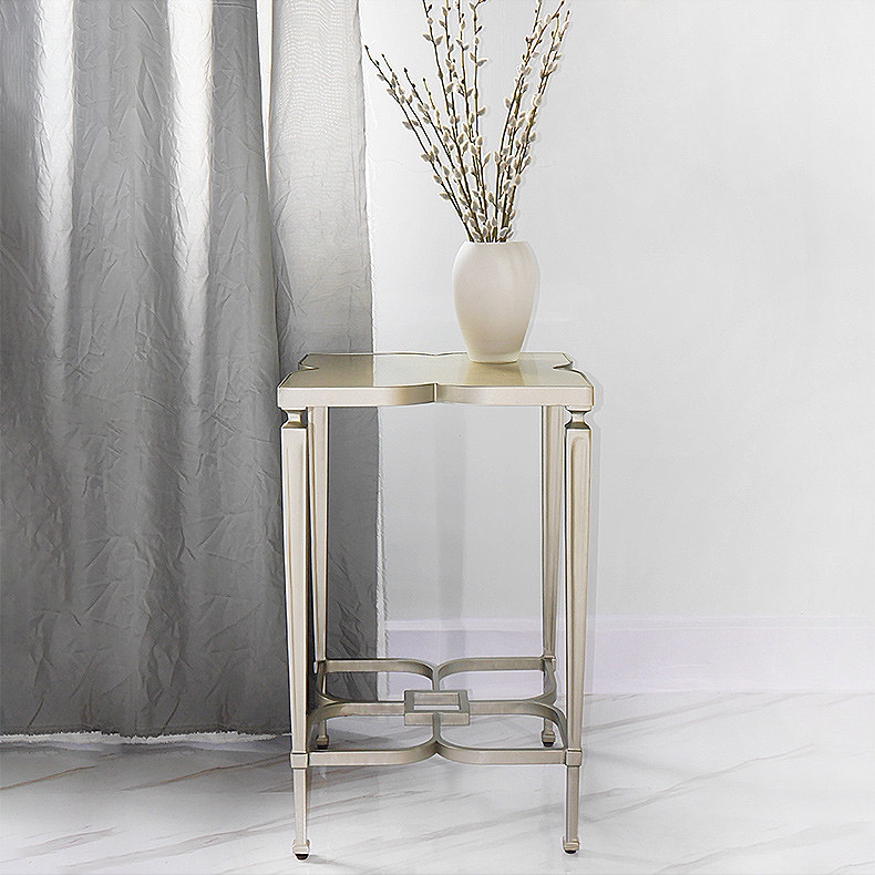 Vintage Wood and Metal Clover End Table Antique Side Table in Champagne window image