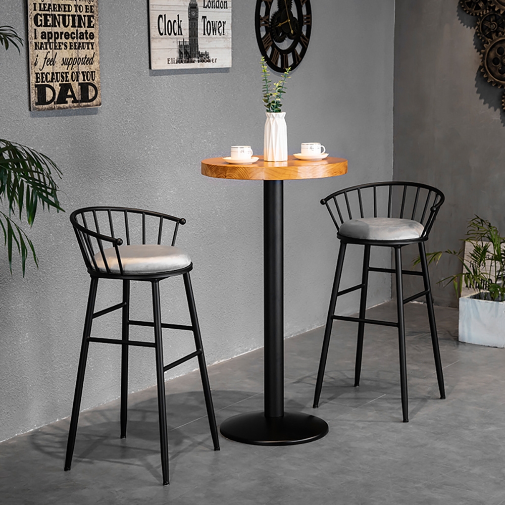 39.4" Height Bar Stool with Hollow Backrest Velvet Upholstery Bar Chair Set of 2 window image