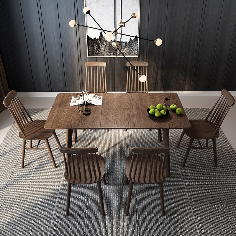 Modern Rectangular Extendable Dining Table Ash Wood Brown Dining Table 48" to 63" window image