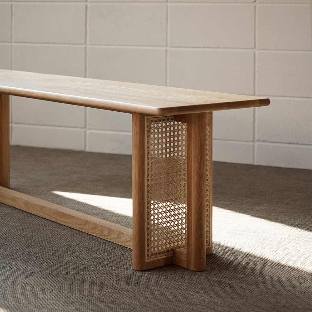 Rustic Wooden Bench with Rattan Decor Entryway Bench window image