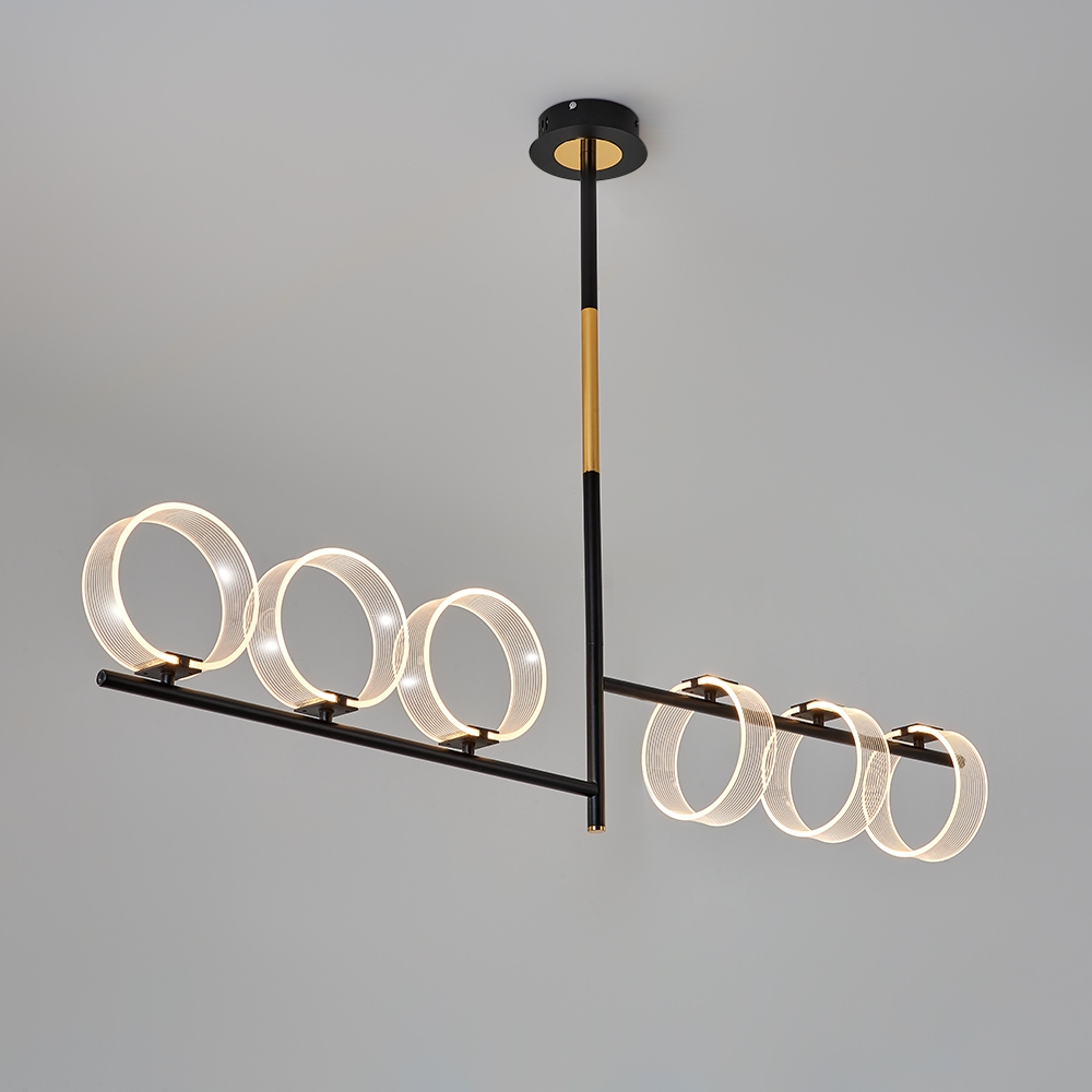 Linear LED Acrylic Island Pedant Light Black and Gold 6 Light Modern window image