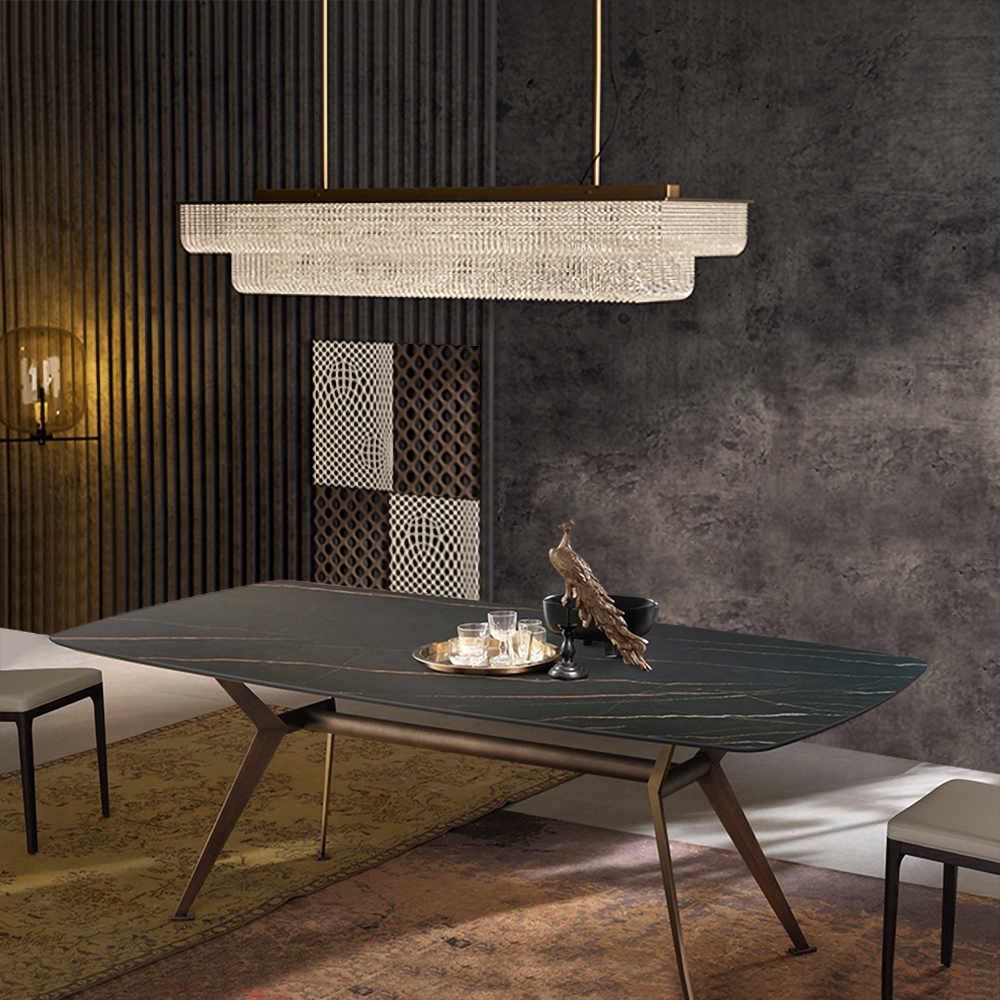 Table de Salle à Manger Moderne Rectangulaire en Faux Marbre Noir Base en Laiton Antique image de fenêtre