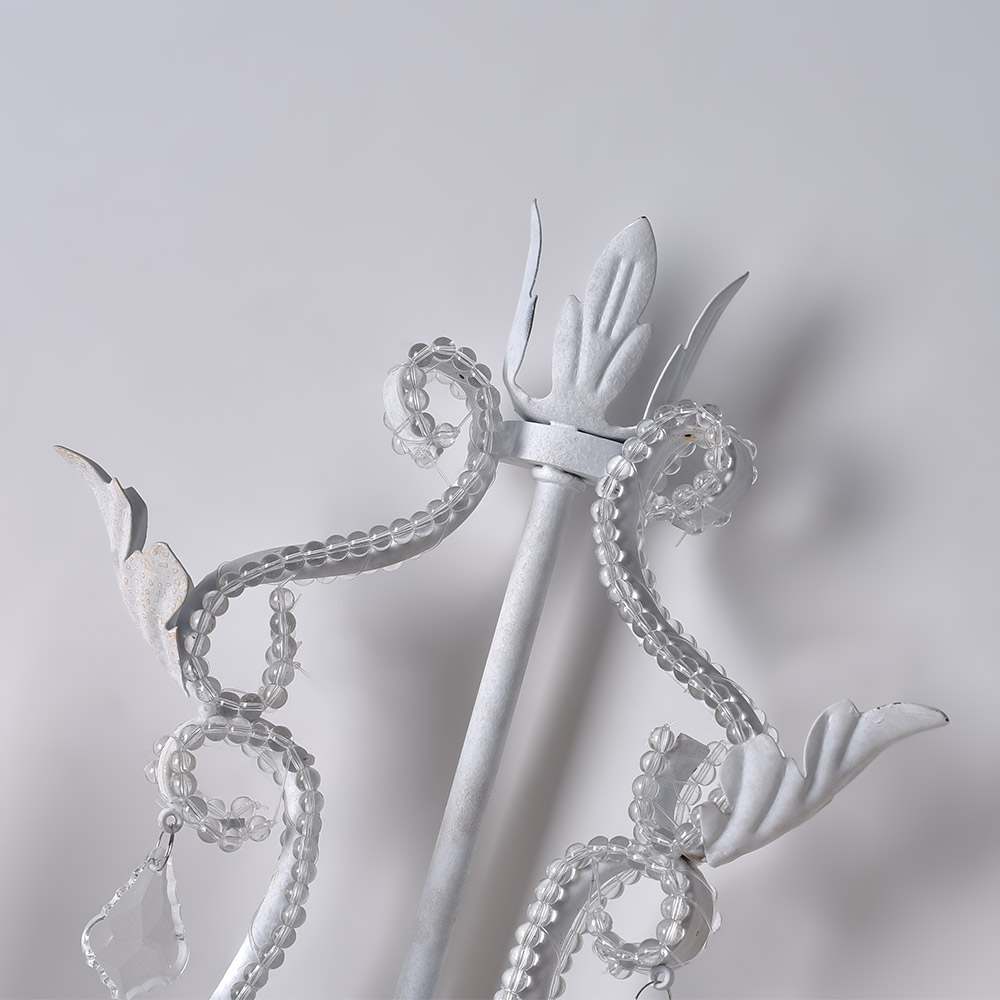 French Country Clear Crystal Beads 2-Light Indoor Wall Sconce in Antique White window image