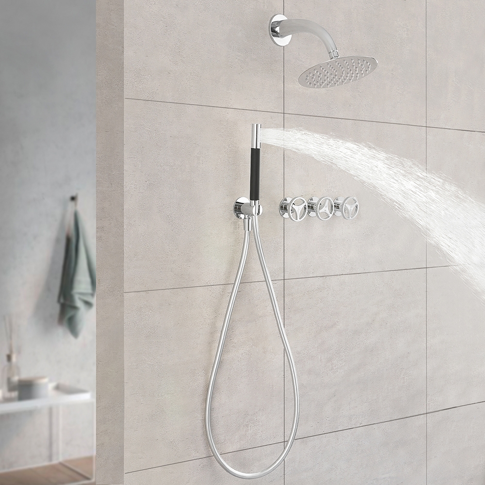 Ave Système de Douche à Effet Pluie avec Pomme de Douche de 8 Pouces et Douchette à Main Chrome image de fenêtre