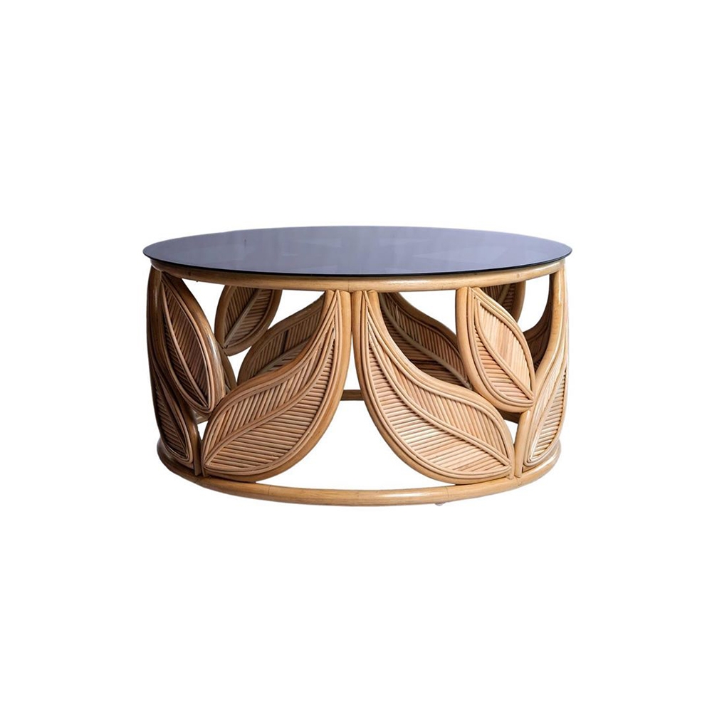 Rustic Coffee Table with Tempered Glass Top Retro Accent Table window image