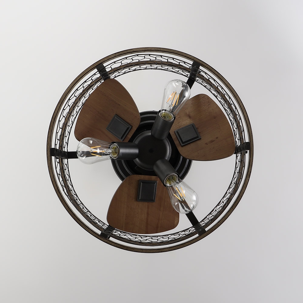 Farmhouse Rustic Reversible Ceiling Fan with Lights 3-Blade Wire Drum Semi Flush Mount Ceiling Fan with Remote window image