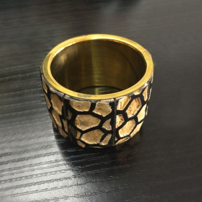 Vintage Round Wood Napkin Rings Handmade Gold & Black Napkin Ring Holder for Dining Room Set of 6 window image