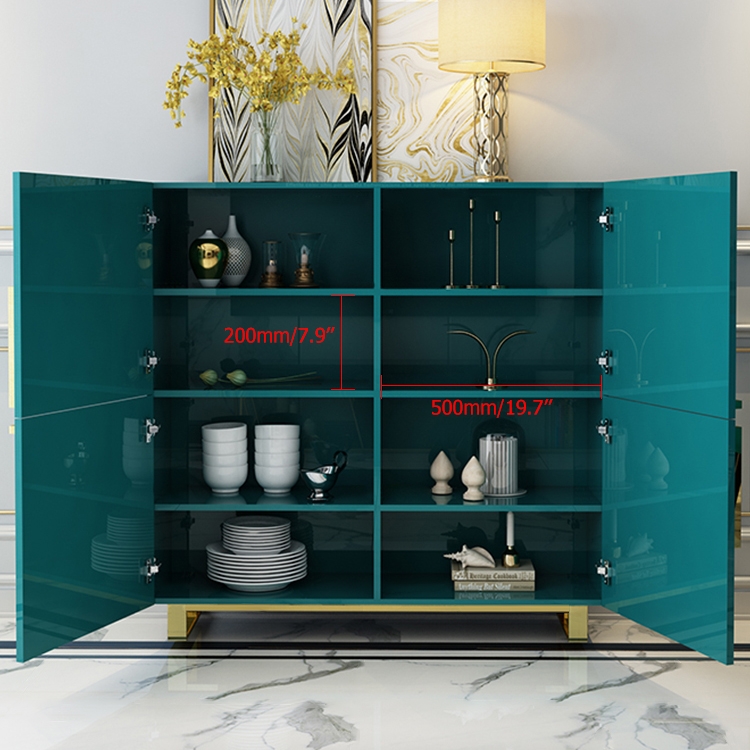 47" Green Sideboard Buffet 4 Doors Accent Cabinet with Storage Shelves Gold Stainless Steel window image
