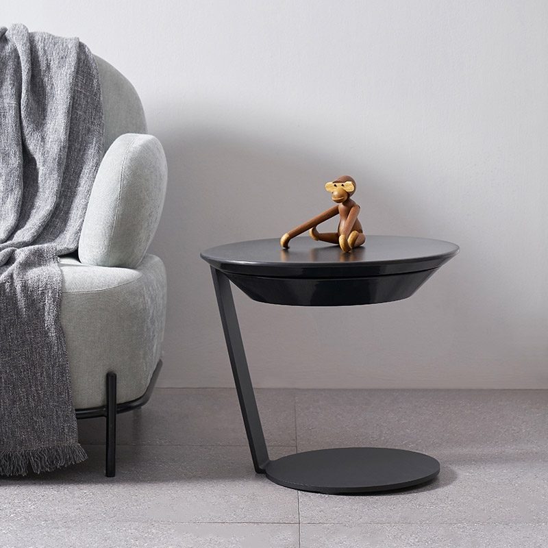 Modern Minimalist C Side Table with Tray 20" Black Side Table with Storage & Rotatable Top window image