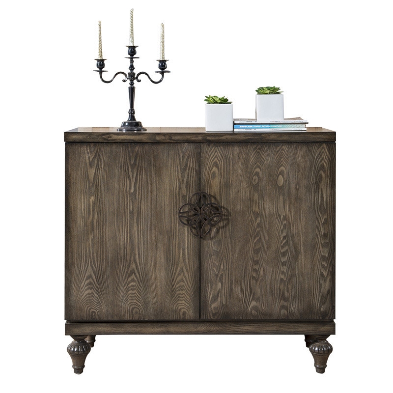 Vintage Retro Sideboard 2 Doors Accent Cabinet Solid Wood Cabinet with Adjustable Shelf window image