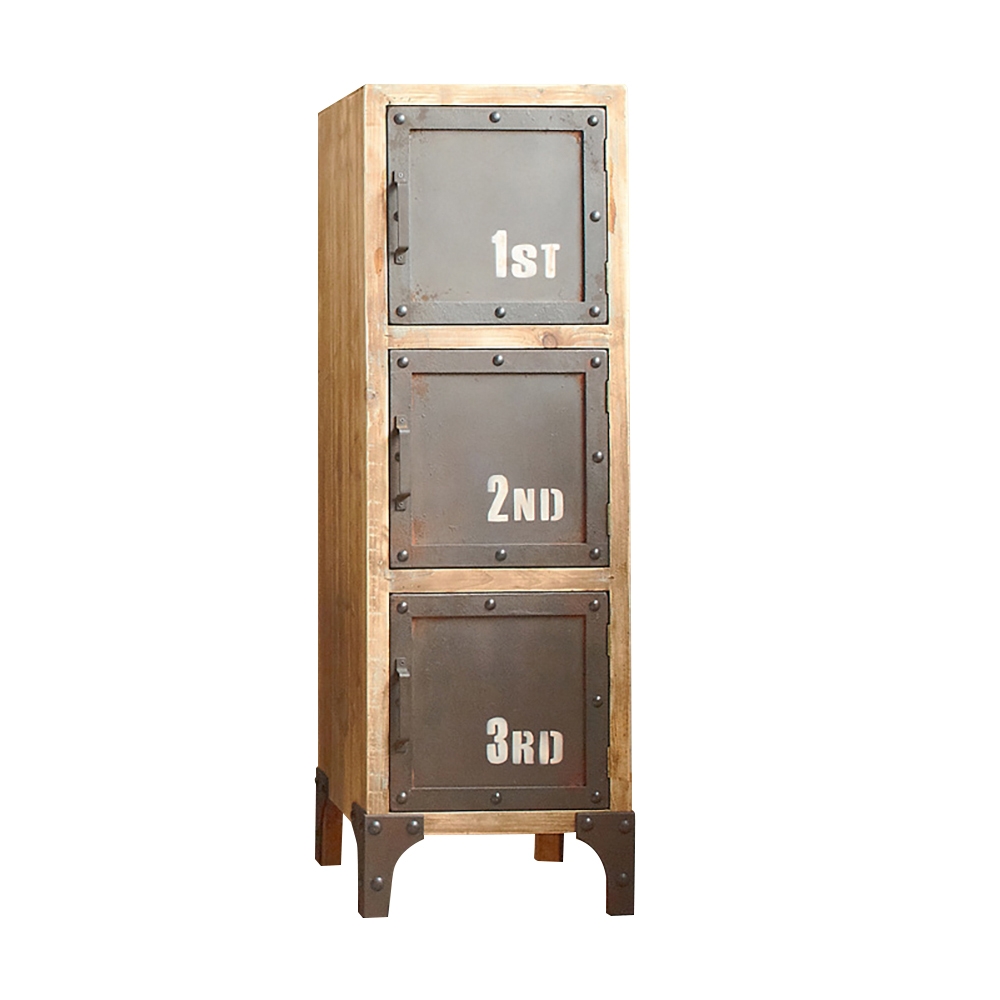 Farmhouse Tall Storage Cabinet with 3-Door Pine Wood Distressed Metal window image