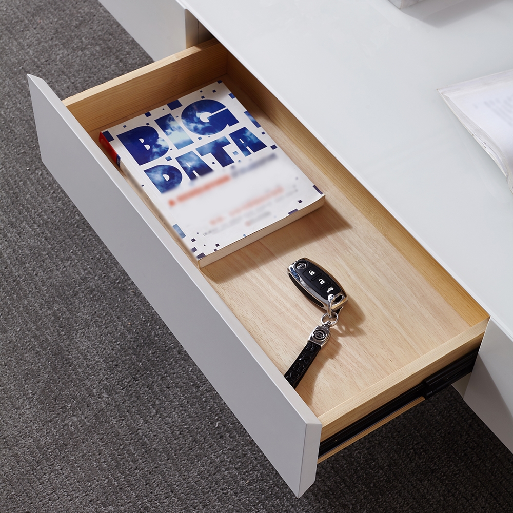 47.2" Modern White Coffee Table with Drawers Stainless Steel Legs window image