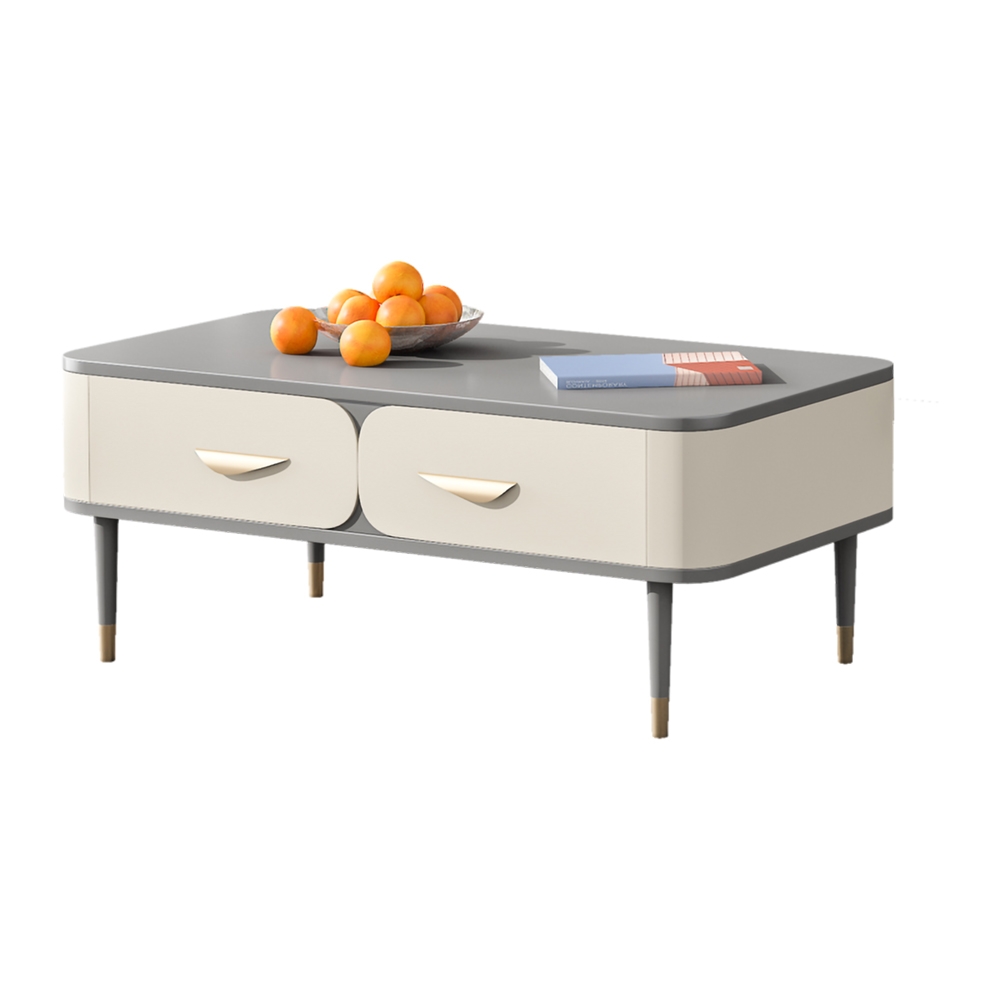 Modern White & Gray Coffee Table with Storage Rectangular Coffee Table with 4-Drawer window image