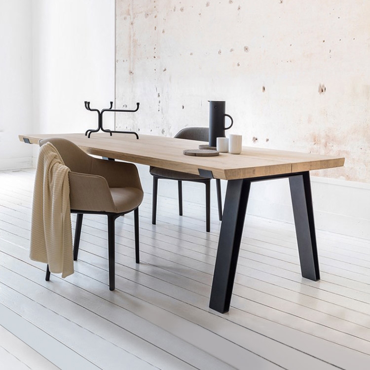 Industrial Style Rectangular Dining Table Solid Wood Tabletop with ...