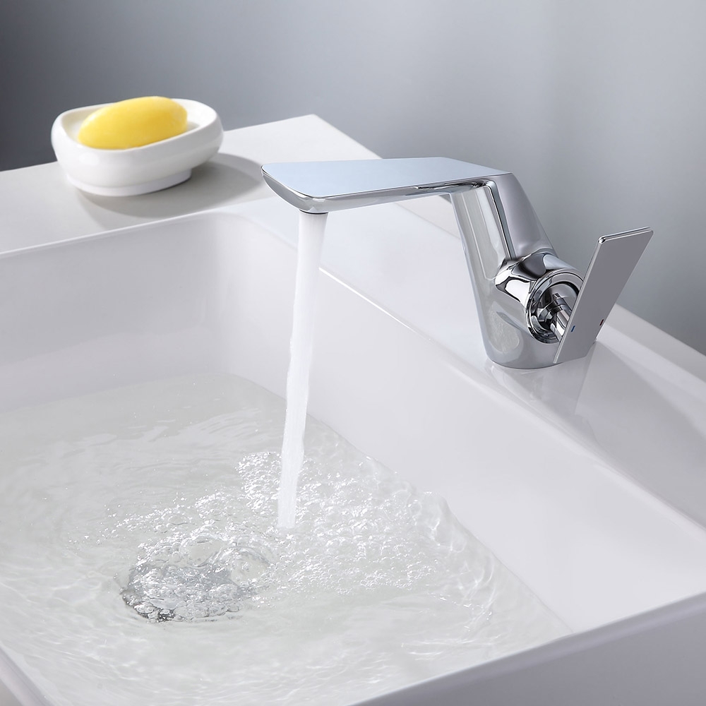 Modern One Hole Single Handle Brass Bathroom Basin Tap in Polished Chrome Solid Brass window image
