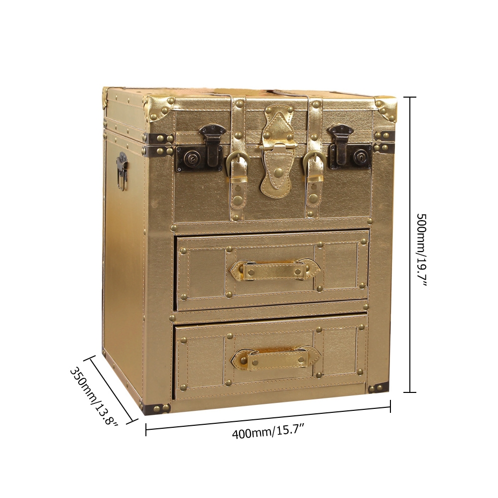 Industrial Gold Nightstand with 2 Drawers & Lift Top Storage Bedside Table window image