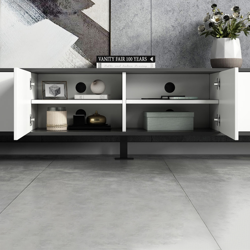 78" White & Gray TV Stand Minimalist Media Console with Doors & Drawers & Shelves window image