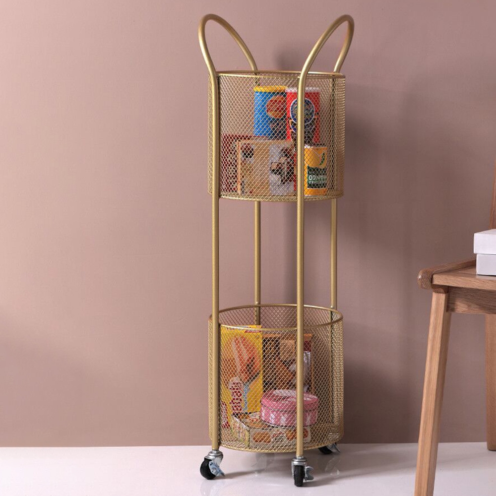 Gold Modern Metal Shelving for Bathroom Storage with 2-Tier Shelf and 4 Wheel window image