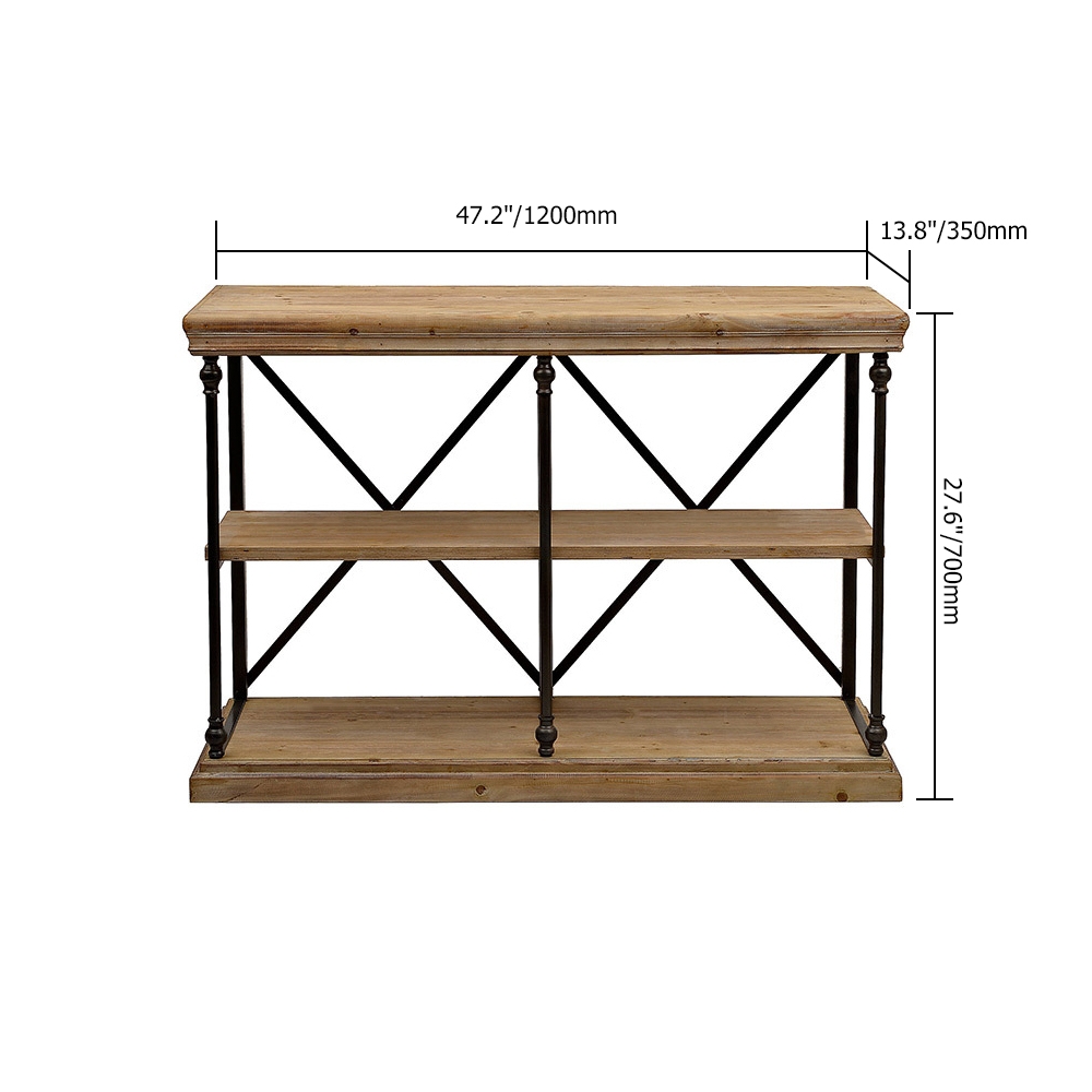 1200mm Industial Console Table Rectangular 3-Tiered Shelf with Storage ...