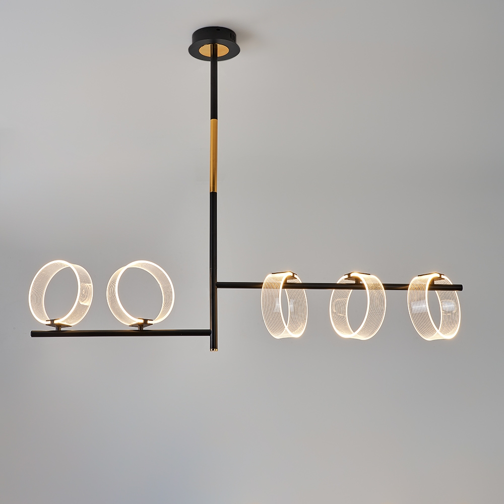 Linear LED Acrylic Island Pedant Light Black and Gold 5 Light Modern window image