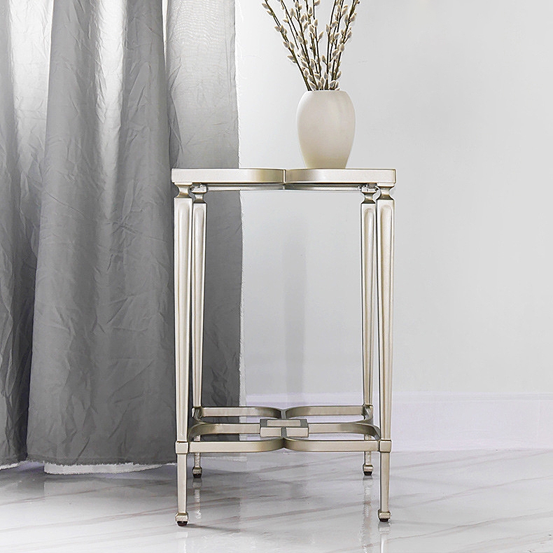 Vintage Wood and Metal Clover End Table Antique Side Table in Champagne window image