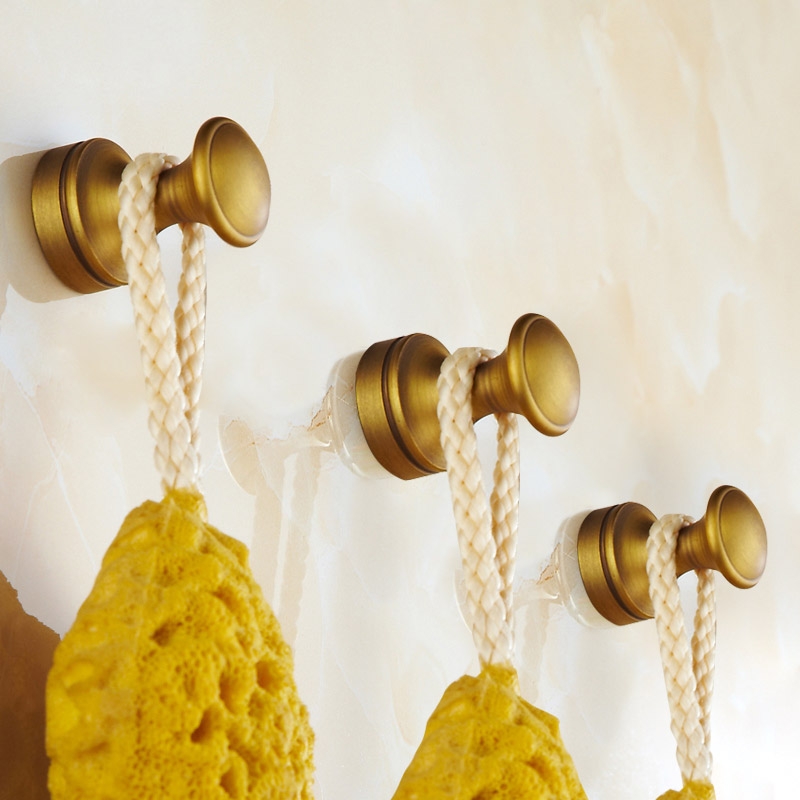 Retro Antique Round Solid Brass Wall Mounted Single Robe Hook Antique Brass Set of 2 window image