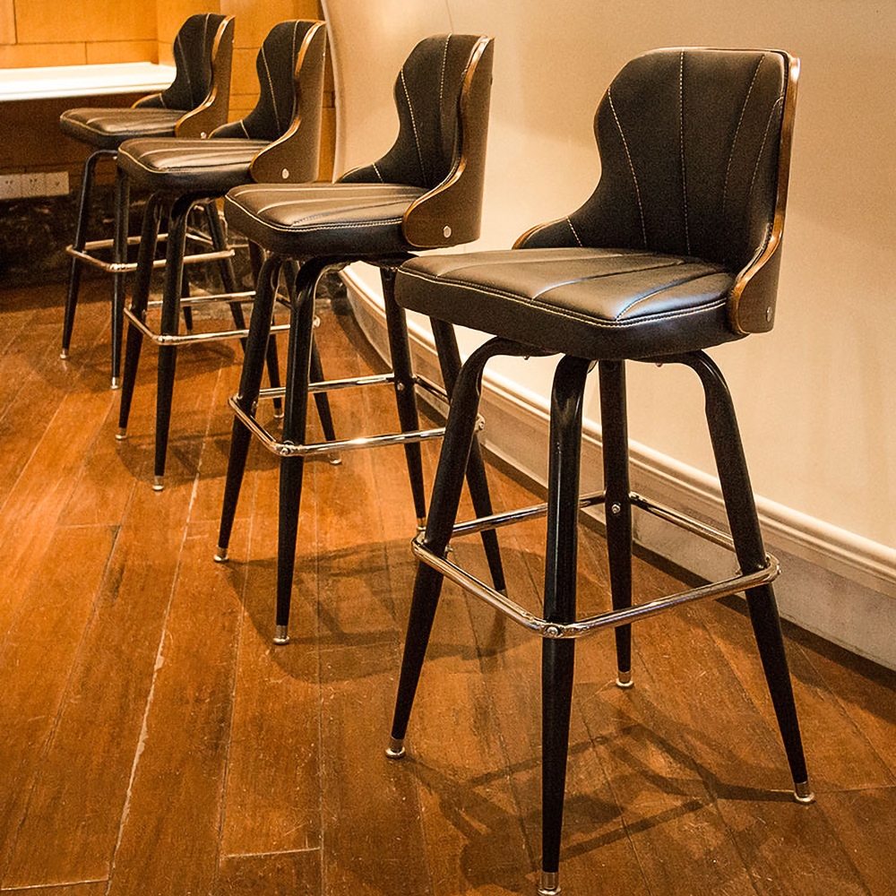 Modern Rotatable 29" Upholstered Black PU Leather Bar Stool window image