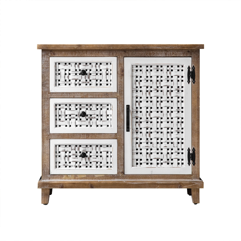 Cottage Distressed White Cabinet with Drawers & Doors window image