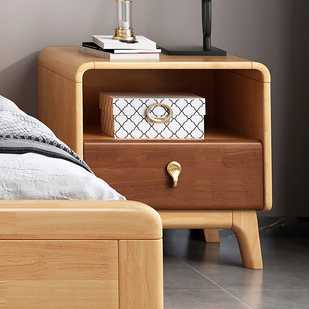 Modern Cottage Bedroom Nightstand 1-Drawer Natural Bedside Table window image