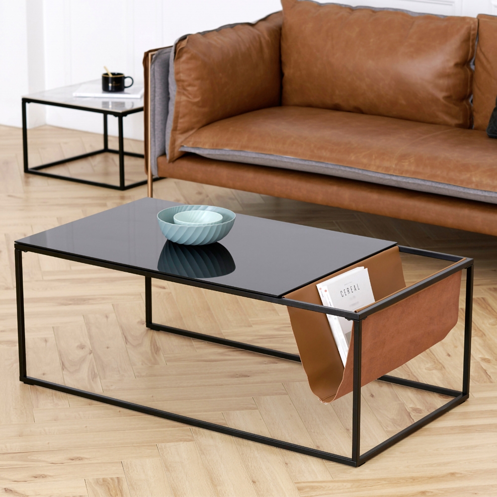 Modern Nesting Coffee Table with Storage 2-Piece Tempered Glass Tabletop window image