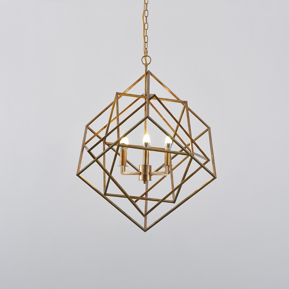 Modern Mid-Century Square Geometric Candle Chandelier 6-Light Antique Gold Ceiling Light window image