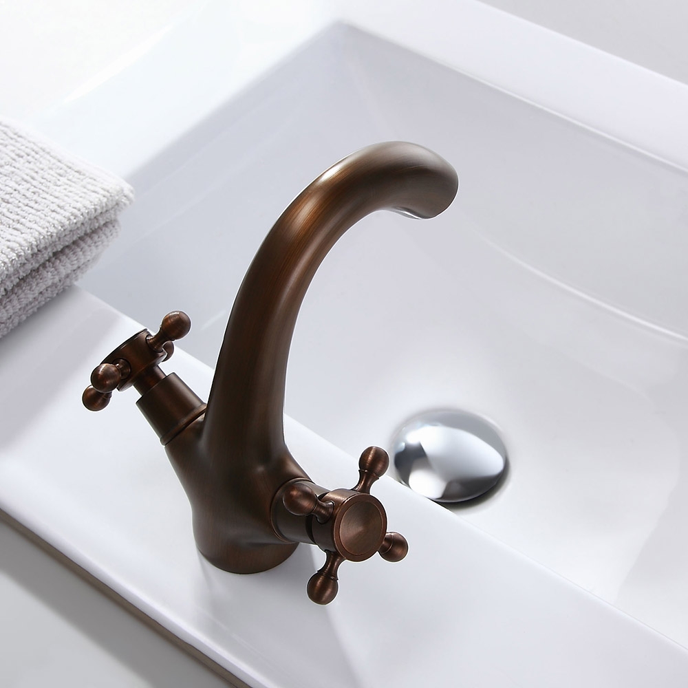 Suex Classique Bronze Monobloc Robinet Mitigeur de Lavabo de Salle de Bain Poignée Croisé en Laiton image de fenêtre