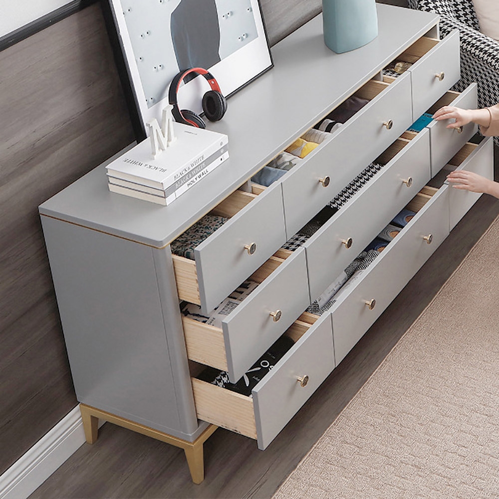 1500mm Grey Cabinet Bedroom Dresser with 9 Drawers in Gold window image