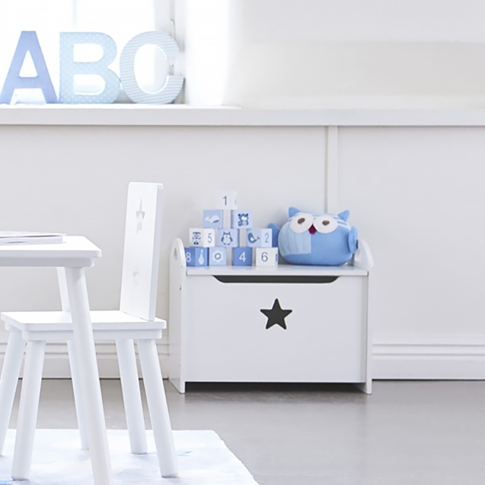White Kids Storage Box for Toys Modern Storage Bench window image